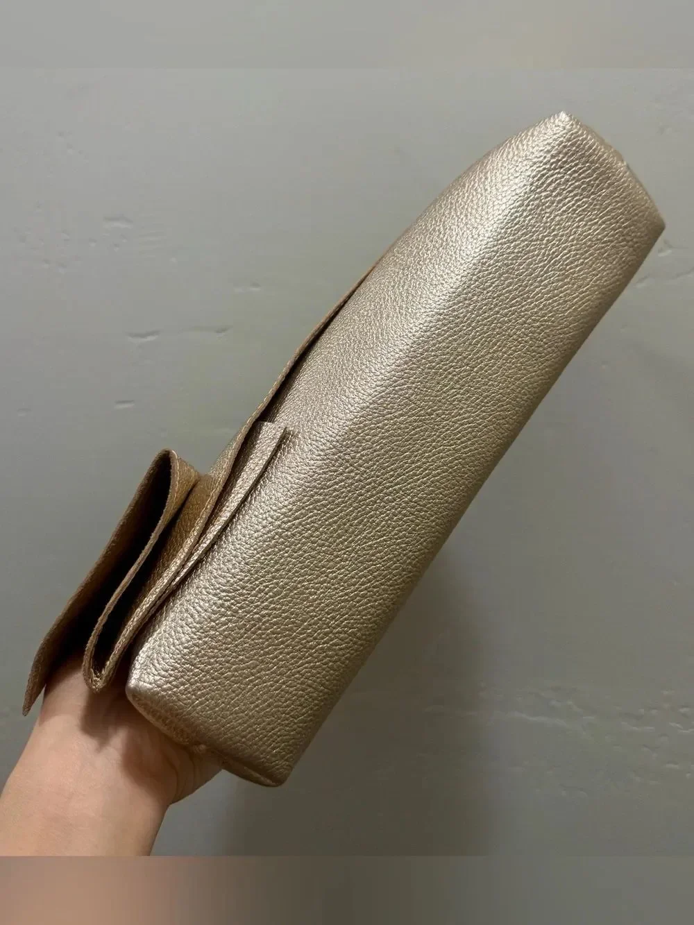 Gold Pebble Leather Handmade Asymmetrical Ruffles Push Lock Frame Bag